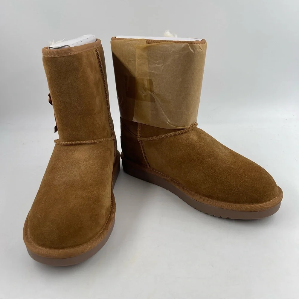 NIB! 🥾 Koolaburra Girls Victoria Short Chestnut Bow Detail Boots - Size 5.5